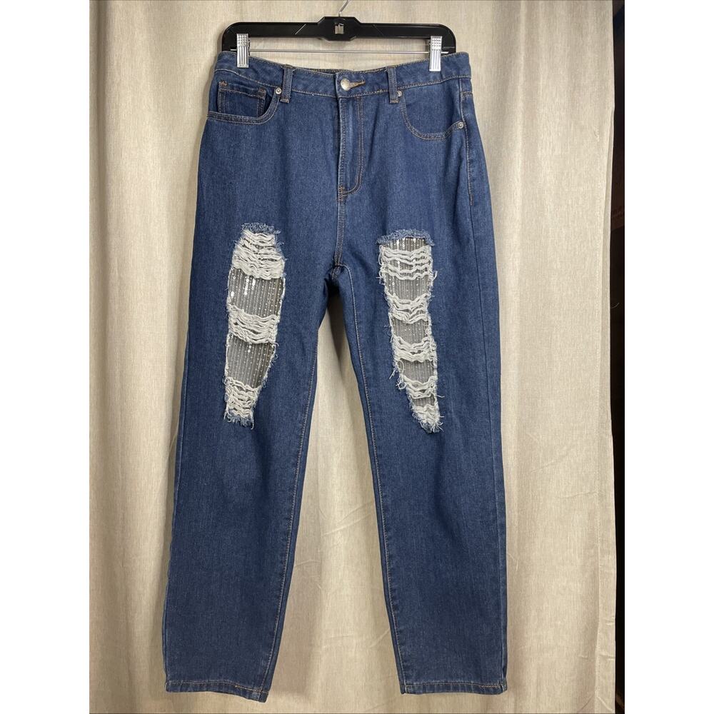 MELE & PERE Boyfriend Relaxed Fit Women’s Jeans - Size M Blue Denim Distressed